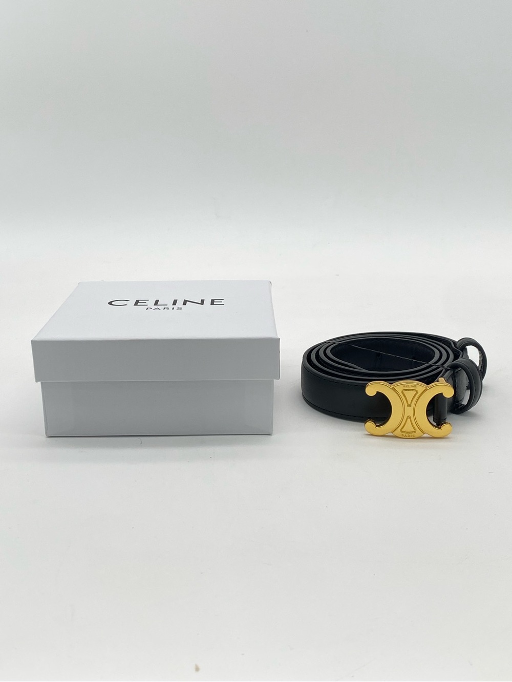 Celine Triomphe Gold Logo Black Leather Belt 105 CM/XL - Picture 9 of 16